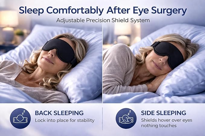 Sleep Mask for Cataract & LASIK Recovery – Adjustable Precision Shield System – 3D Contoured Eye Protection for Comfortable Sleep.
