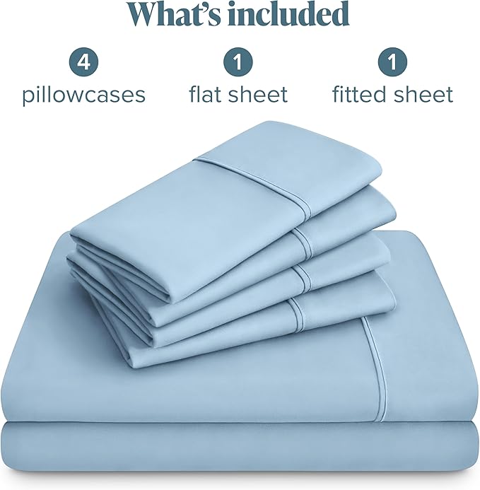 Bare Home Hotel Luxury Full Sheet Set, Extra Soft - 6 Piece Set - Deep Pockets - Easy Fit - Cooling & Breathable - Wrinkle, Fade, Stain Resistant - Includes 4 Pillowcases (Full, Light Blue)