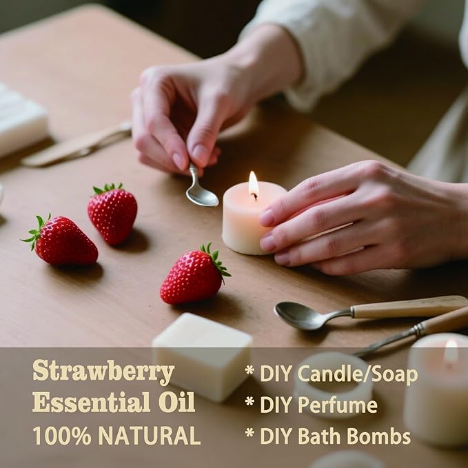 Strawberry Essential Oil – MLYNKL Strawberry Oils 4.33 fl oz for Diffusers, Humidifiers, Massage, DIY Candles, Soap, Cleaning, Home, Yoga, Office, Gifts - 130 ml