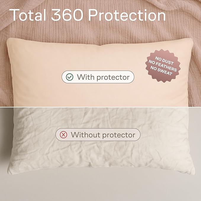 Ultra Soft Pillow Protectors with Zipper Queen Size - Set of 4 Breathable Pillow Covers - 100% Protection Against Stains, Dust & Dirt - Machine Washable (Cream)