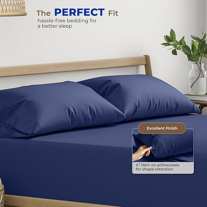 Thread Spread 100% Egyptian Cotton Pillow Cases Queen Size Set of 2 - Luxury 1000 Series Paradise Collection Queen Pillow Cases (Navy Blue), Soft Cooling Sateen Hotel Egyptian Cotton Pillowcases