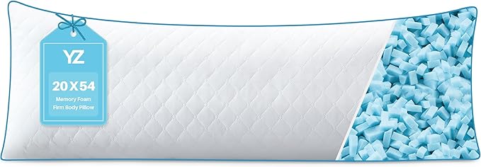 YZ HOME Long Body Pillow for Adults - Firm Body Pillow Insert with Shredded White Memory Foam, Adjustable Height, Soft Support for Side Sleeping, Pregnant Women, Washable (White, 20x54 Inch)