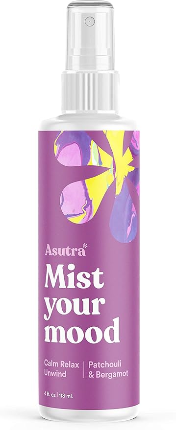 ASUTRA Multi-Use Essential Oil Aromatherapy Spray (Patchouli & Bergamot), 4 fl oz – Mist for Face, Body, Rooms & Linens – Car, Fabric, and Bathroom Freshener