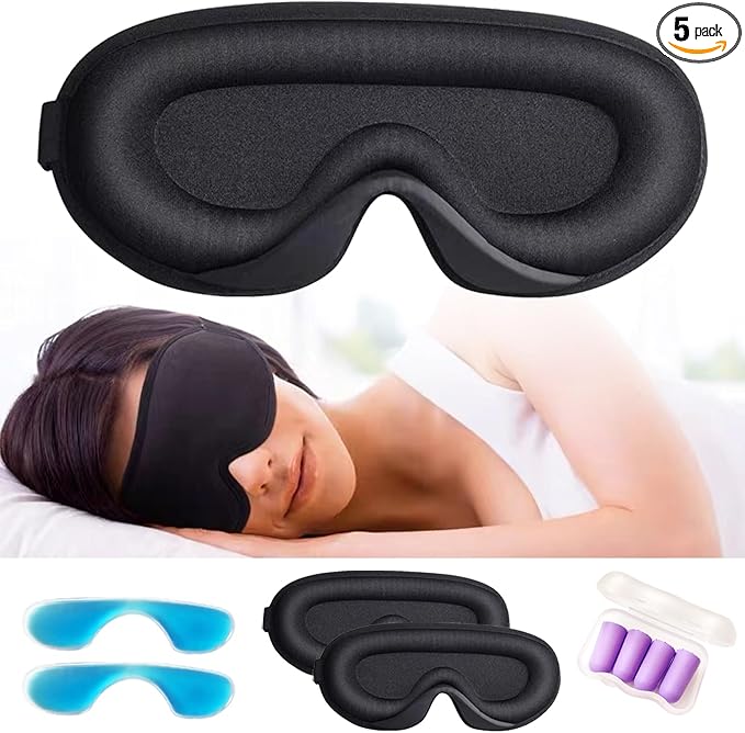 Sleep Mask for Side Sleeper, Upgraded 3D Contoured Cup Eye mask Blindfold for Man Women, Block Out Light, Eye mask with Adjustable Strap, Breathable & Soft for Sleeping, Yoga, Traveling (Black)