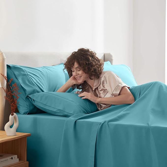 Nestl Extra Deep Queen Sheet Set - 6 Piece Breathable & Cooling Sheets - Hotel Luxury Bedding Set w/18-24 Inch Deep Pockets - Easy & Secure Fit - Super Soft, Wrinkle Free & Comfy - Teal