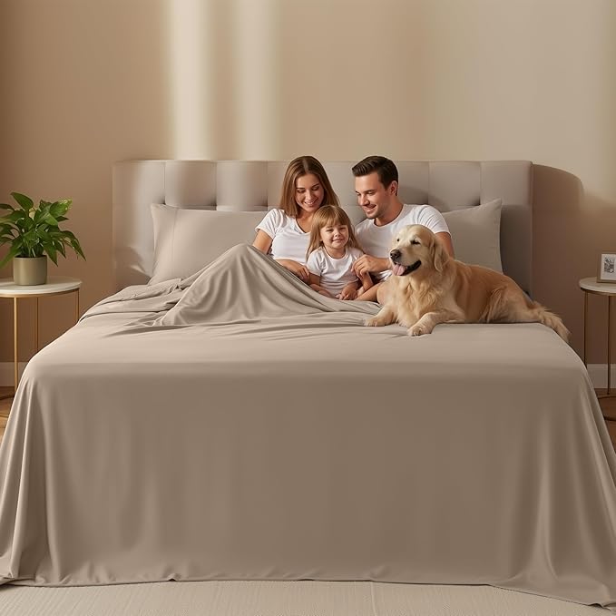 Utopia Bedding Full Size Sheet Set – 4 Piece Bed Sheets, Soft and Breathable Microfiber, Includes 1 Fitted Sheet, 1 Flat Sheet and 2 Pillowcases – Oeko Tex (Beige)