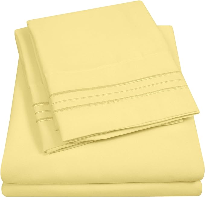 1500 Supreme Collection Queen Sheet Sets Pale Yellow - Luxury Hotel Bed Sheets and Pillowcase Set for Queen Mattress - Extra Soft, Elastic Corner Straps, Deep Pocket Sheets, Queen Pale Yellow
