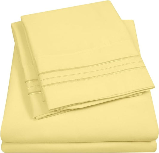 1500 Supreme Collection Extra Soft RV Queen Sheet Set, Pale Yellow- Luxury Bed Sheet Set with Deep Pocket Wrinkle Free Bed Sheets, RV Queen Size, Pale Yellow