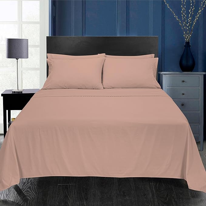 ROYALE LINENS 4 Piece King Sheets Set - Soft Brushed 1800 Microfiber Bedding - 1 Fitted and 1 Flat Sheet, 2 Pillow case - Wrinkle Free & Fade Resistant - Hotel Luxury Bed Sheets Set (Dusty Rose, King)