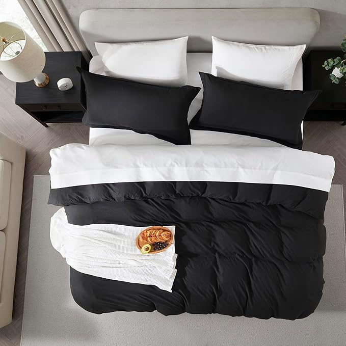 Nestl Twin Duvet Cover Set - Soft Double Brushed Black Duvet Cover Twin/Twin XL, 2 Piece, with Zipper Closure, 1 Duvet Cover 68x90 inches and 1 Pillow Sham