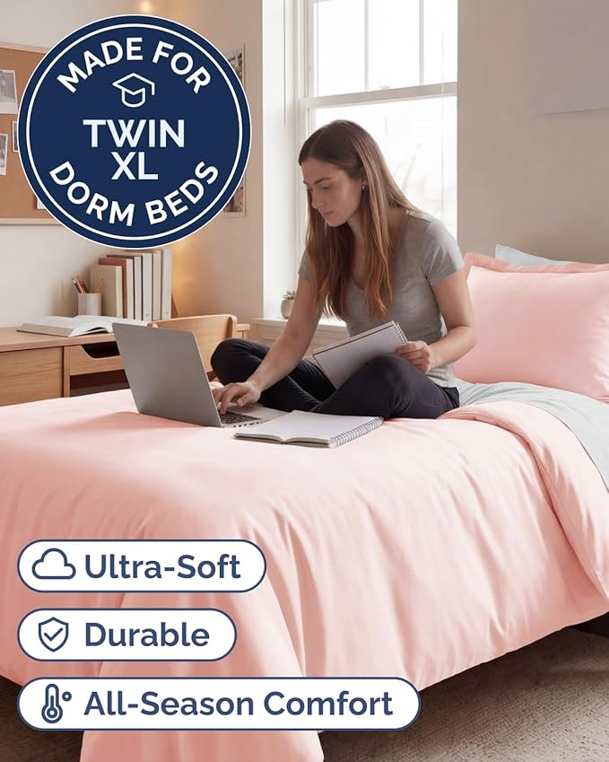 Duvet Cover Twin/Twin XL Size Set - Extra Soft Twin/Twin XL Duvet Cover 68" x 90" with 1 Pillow Sham - Hotel Luxury, Easy Care, Fade Free with Zipper Closures & Ties - Comfy & Breathable (Baby Pink)