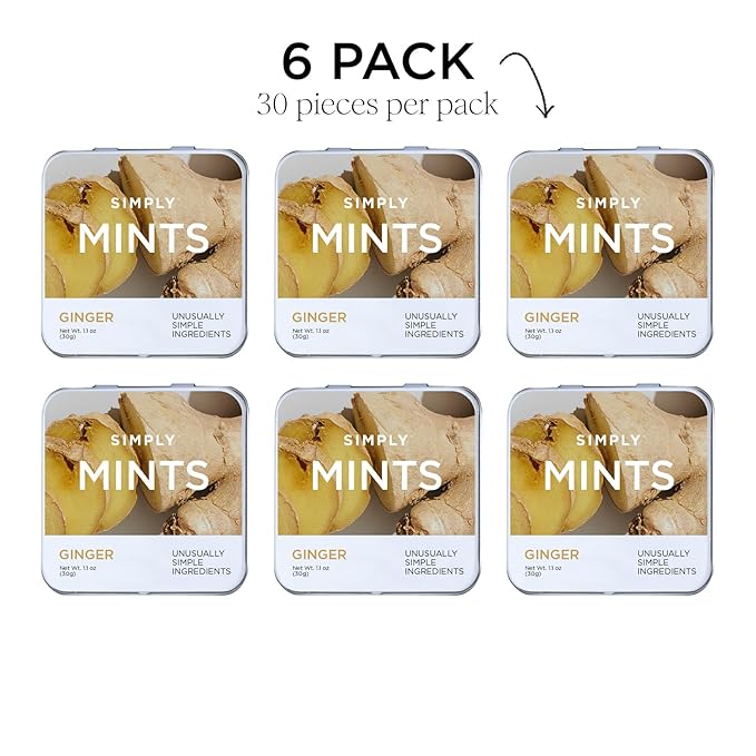 SIMPLY MINTS Natural Ginger Breath Mints, 6 Pack (180 Pieces), Made with Real Ginger Oil | Aspartame-Free, Sorbitol-Free, Xylitol-Free, Vegan, Kosher, Non-GMO