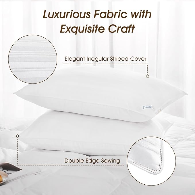 downluxe Queen Size Pillows Set of 4 – Premium Down Alternative Bed Pillows for Back, Side & Stomach Sleepers, White