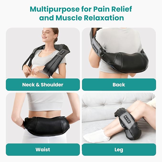 Nekteck Shiatsu Neck Massager with Heat for Pain Relief Deep Tissue, 2026 Upgraded 3D Back Shoulder Kneading Massage Pillow, Mother's Day Father's Day Relaxation Gifts for Mom Dad, Black(NOT Cordless)