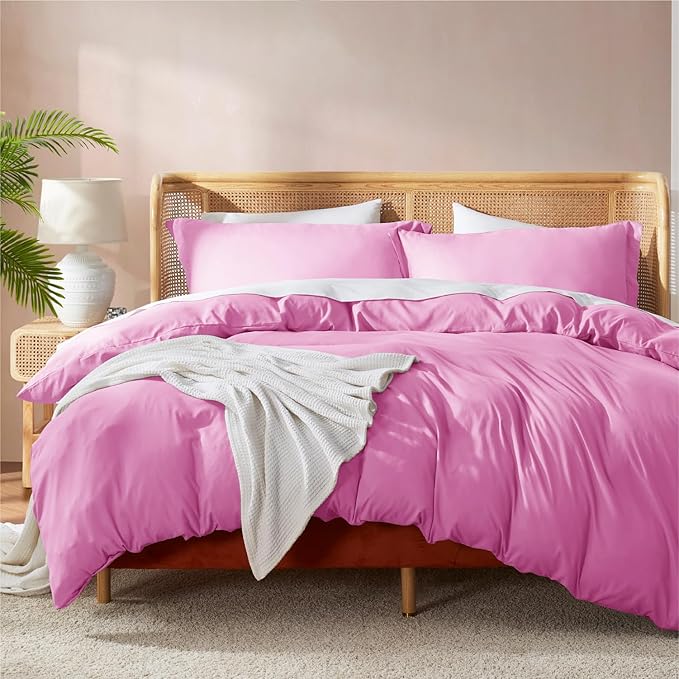 Nestl Full Duvet Cover Set with Comforter Insert - Light Pink 4 Piece 80x90 Duvet Cover & 2 Pillow Shams with White Quilted Down Alternative Comforter, Ultra Soft, All Season