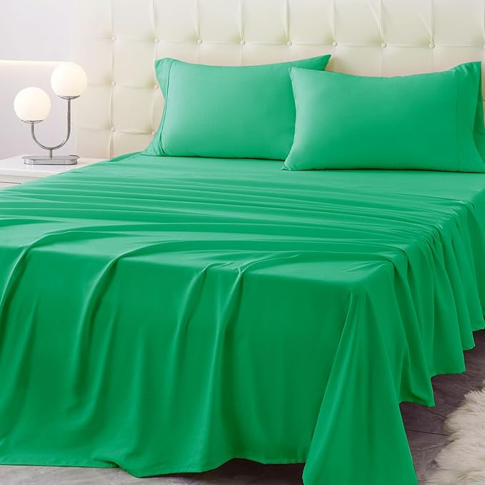 King Size Bed Sheet Set - 4 Piece Soft Microfiber Sheets with Deep Pockets, Cooling Technology, and Wrinkle-Free Pillowcase. Hotel-Quality, Durable Bedding, Mint Green