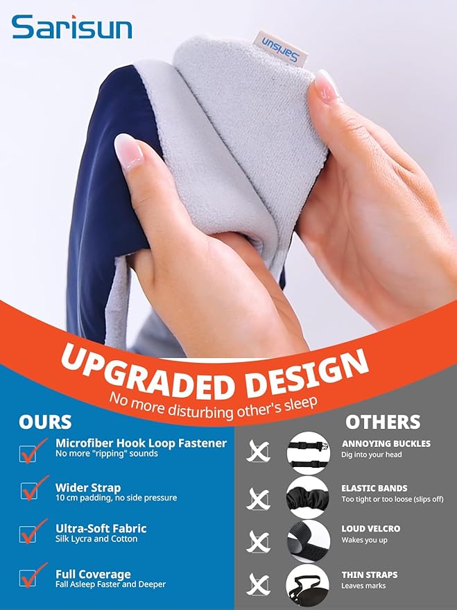 SARISUN Sleep Mask, Eye Mask for Sleeping, Upgrade Ultra-Soft Blackout Eye Cover for Women Men, Wider Adjustable Strap for Side Sleeper, Travel, Nap, Yoga, Relief Eye, Blue