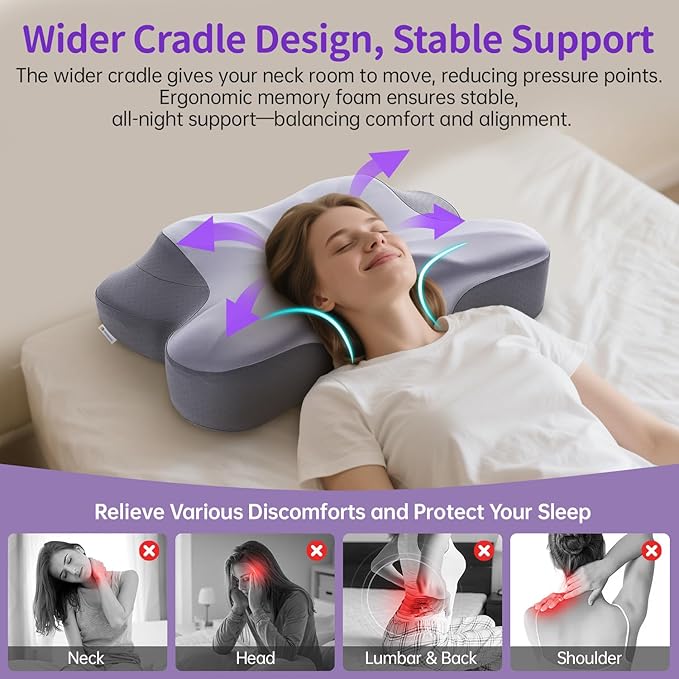 Cervical Pillow for Side Sleepers, 4" / 5" High Loft for Broad Shoulders, Neck Support Memory Foam Pillow for Pain Relief, Cooling Ice Silk Cover