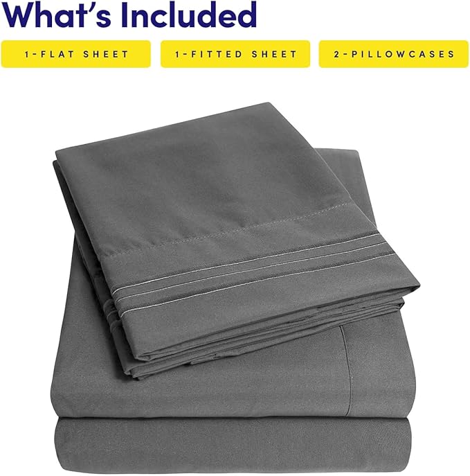 1500 Supreme Collection Extra Soft RV Short Queen Sheets Set, Gray - Luxury Bed Sheets Set with Deep Pocket Wrinkle Free Hypoallergenic Bedding, Over 40 Colors, RV Short Queen Size, Gray