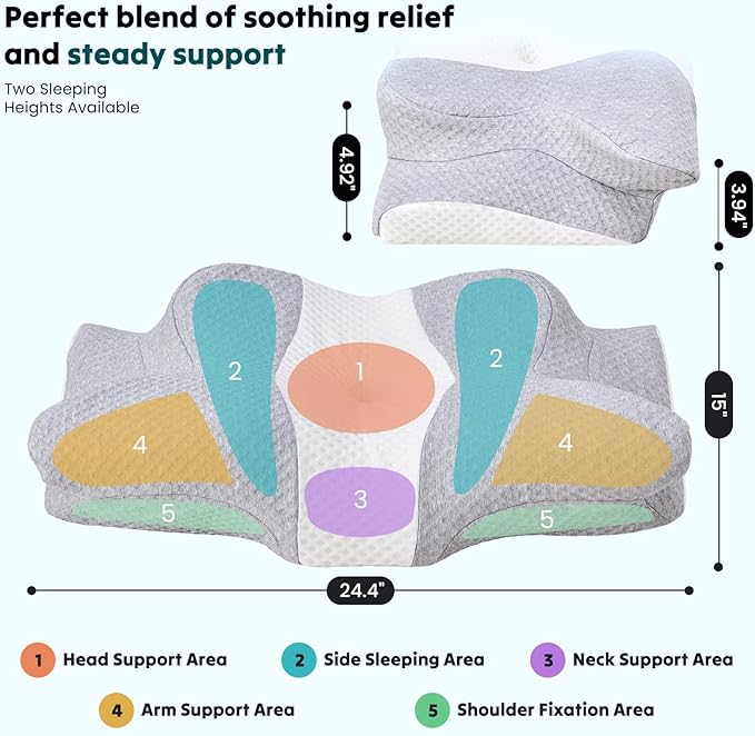 NEWBULIG Cervical Neck Pillow - Ergonomic Memory Foam Pillow for Neck Pain Relief, Contour Orthopedic Bed Pillow for Side, Back & Stomach Sleepers with Neck Support, 24" Lx15 W, Grey