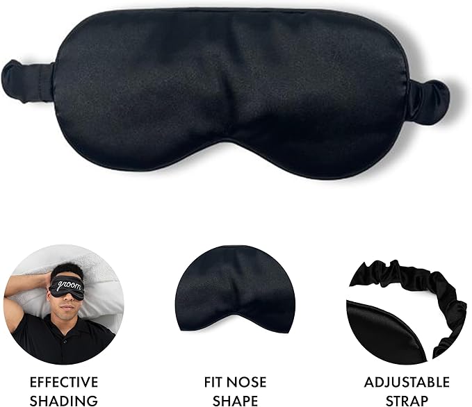 Funky Junque Satin Sleep Mask, Eye Mask for Sleeping & Travel - Funny Adjustable Blindfold Bachelor Gift - Groom (Black)