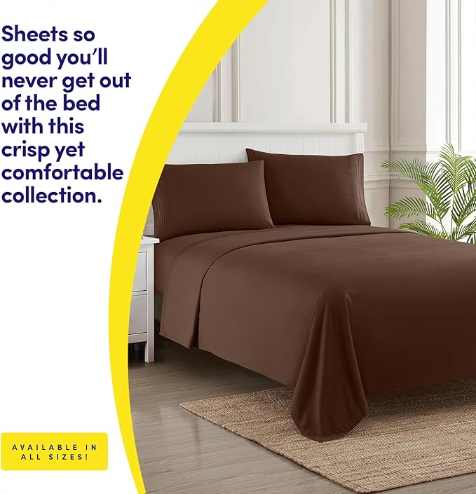 1500 Supreme Collection Queen Sheet Sets Brown - Luxury Hotel Bed Sheets and Pillowcase Set for Queen Mattress - Extra Soft, Elastic Corner Straps, Deep Pocket Sheets, Queen Brown