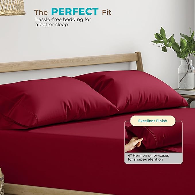 THREAD SPREAD Queen Size 100% Long Staple Egyptian Cotton Sateen Weave Pillowcases, Burgundy, 21" x 32"