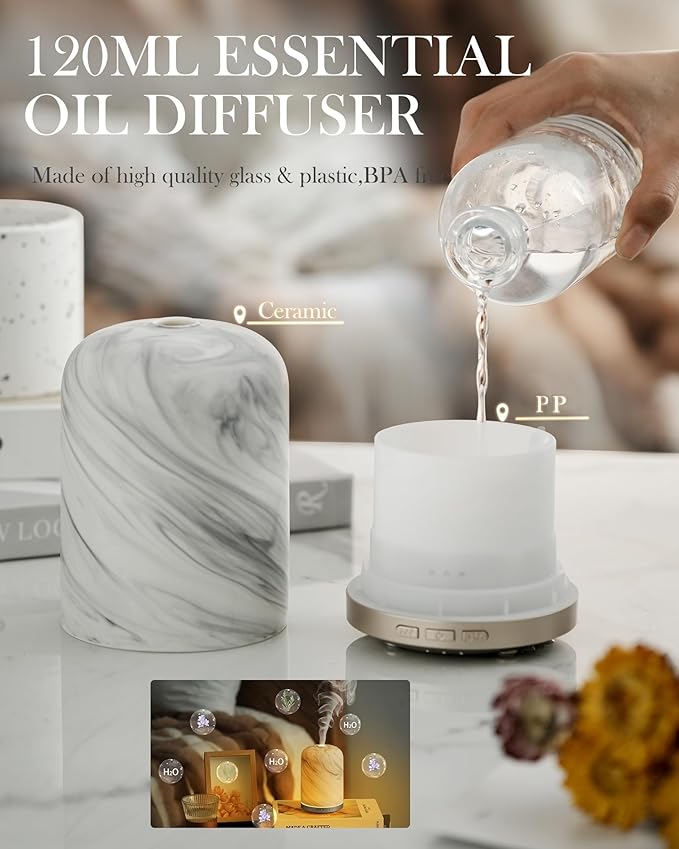 Essential Oil Diffuser - 2.4MHz Ultrasonic Ceramic Diffuser with Pulse/Continuous Mist & Night Light, Waterless Auto-Off, Silent Aromatherapy Diffuser for Home, Office, Yoga, Spa, Gifts & Home Decor.