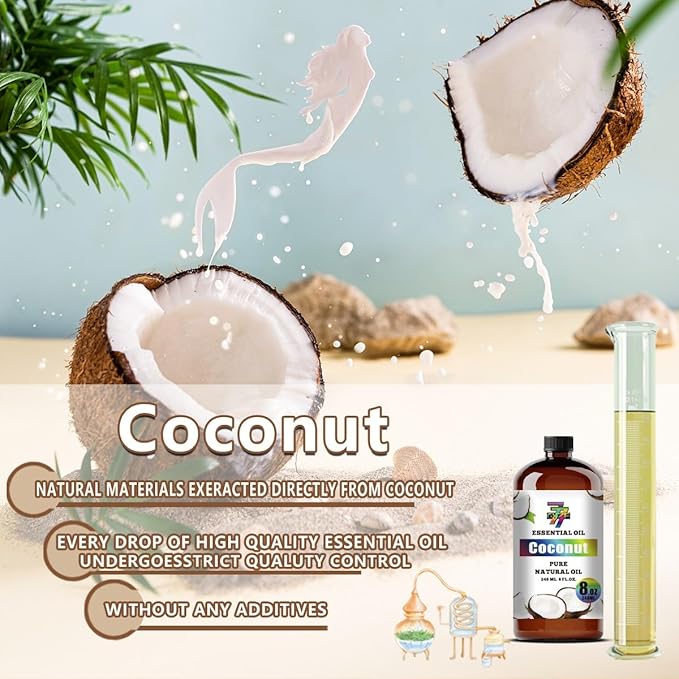 Coconut Essential Oil - Coconut Oils for Diffusers, Humidifiers, DIY Candles, Soap, Cleaning, Home, Office, Yoga, Massage, Gifts - 8 fl oz (240 ml) - GV77ZF
