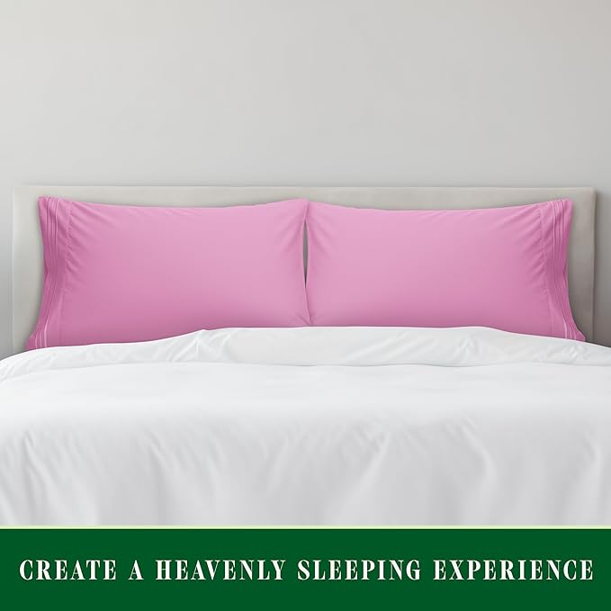 Elegant Comfort Luxury Ultra-Soft 2-Piece Pillowcase Set - 1500 Premium Hotel Quality Microfiber Double Brushed - Wrinkle Resistant, Standard/Queen, Light Pink