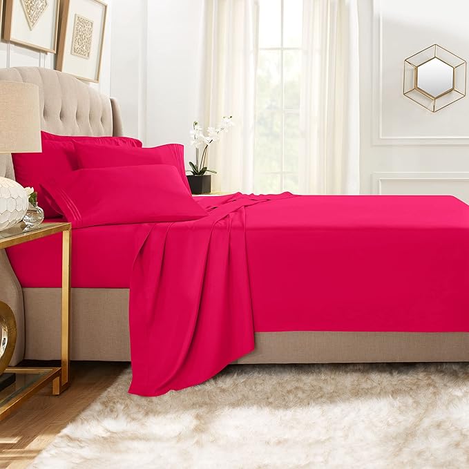 Clara Clark Twin XL Sheets, 5 Piece Set - Hotel Luxury Bed Sheets, Super Soft Bedding Set, Twin XL Size, Hot Pink