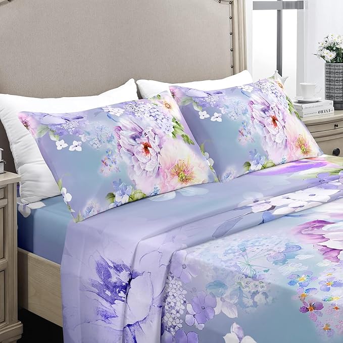 YIYEA Pillow Cases Queen Size Set of 2, Ultra Soft Double Brushed Microfiber Pillowcases Queen, Floral Bed Pillow Covers, Fade Resistant, Easy Slip-On (20"x30")