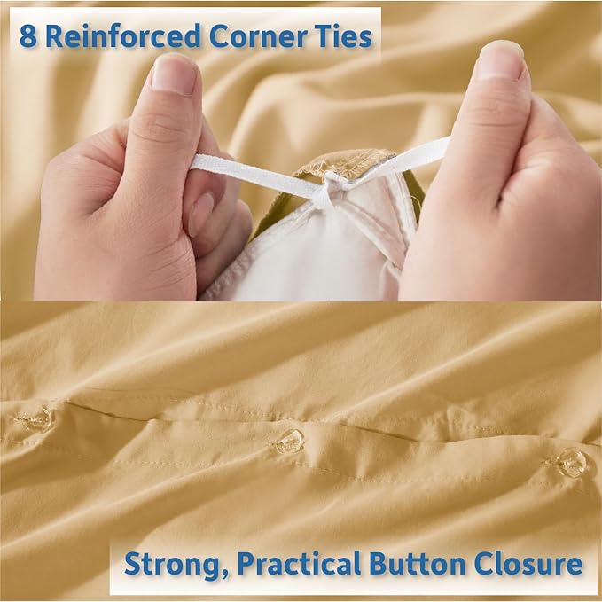 Nestl Queen Duvet Cover Set with Comforter Insert - Camel Gold 4 Piece 90x90 Duvet Cover & 2 Pillow Shams with White Quilted Down Alternative Comforter, Ultra Soft, All Season