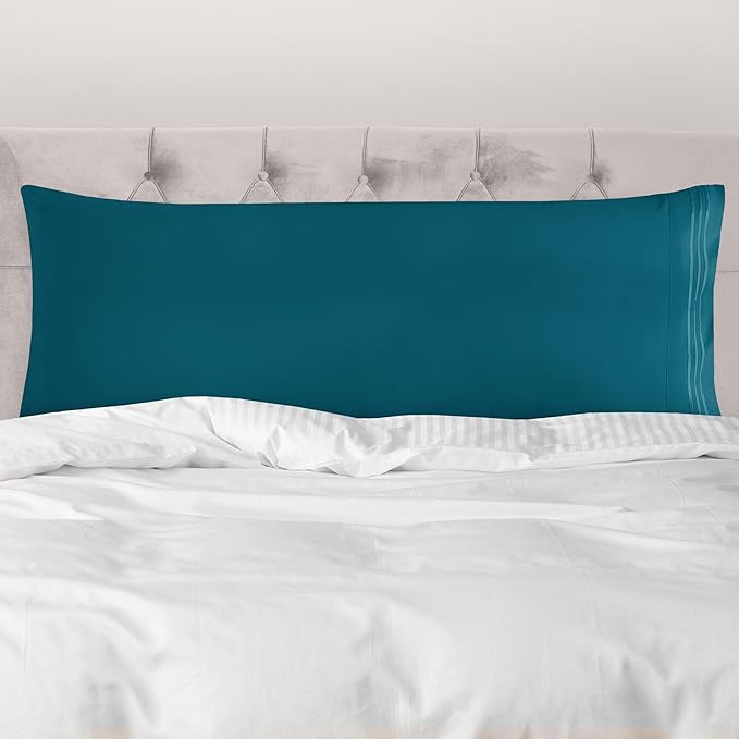 Mocassi 1-Piece Premium Body Pillowcase 1800 Series Hotel Quality Microfiber - Soft and Breathable with 3-Line Embroidery Wrinkle and Stain Resistant, Easy Care, 21" x 54", Midnight Teal