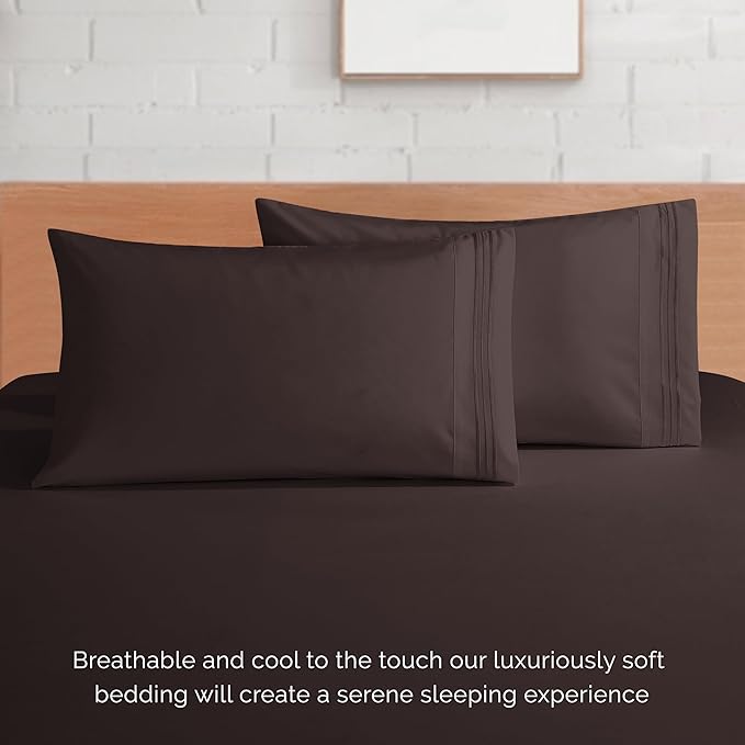 Elegant Comfort Luxurious 1500 Premium Hotel Quality Microfiber 4-Piece Sheet Set, 18-24 Inches Deep - Extra Deep Pocket Sheets - Ultra Soft 4PC Deep Pocket Sheets, California King, Chocolate Brown