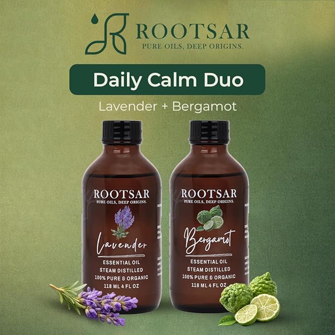Lavender & Bergamot Essential Oils Set – 100% Pure & Natural Aromatherapy Diffuser Oils for Stress Relief, Relaxation, Sleep & Mood Support – Focus and Balance, 4 FL OZ / 118 ML