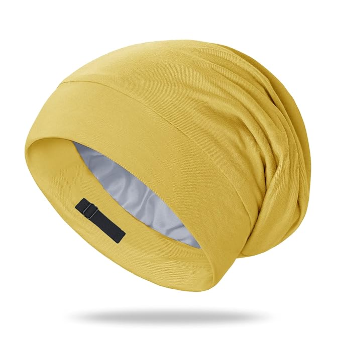 OLESILK 100% Mulberry Silk Bonnet for Sleeping Women, Silk Hair Wrap for Sleeping for Women&Men, Real Silk, Not Satin, Yellow
