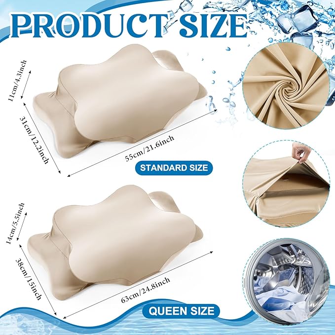 Hahafelt Cooling Cervical Pillowcase Cover with Envelope Closure (Only Pillow Case) Ergonomic Neck Pillowcase Smooth Soft Cool Pillow Cover for Side Back Stomach Sleepers(Champagne,Standard Size)