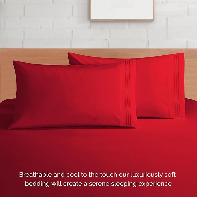 Elegant Comfort Luxurious 1500 Premium Hotel Quality Microfiber 4-Piece Sheet Set, 18-24 Inches Deep - Extra Deep Pocket Sheets - Ultra Soft 4PC Deep Pocket Sheets, Full, Red