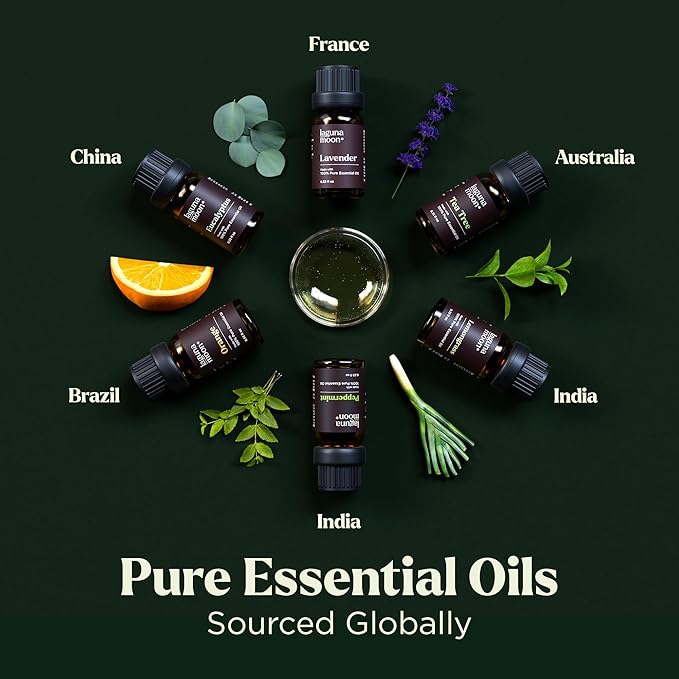Lagunamoon Essential Oils Mothers Day Gifts Set- 6 Oils for Diffusers, Aromatherapy, Home Care, Candle Making Scents, Fragrance, Humidifiers - Peppermint, Tea Tree, Lavender, Eucalyptus, Orange (10mL)