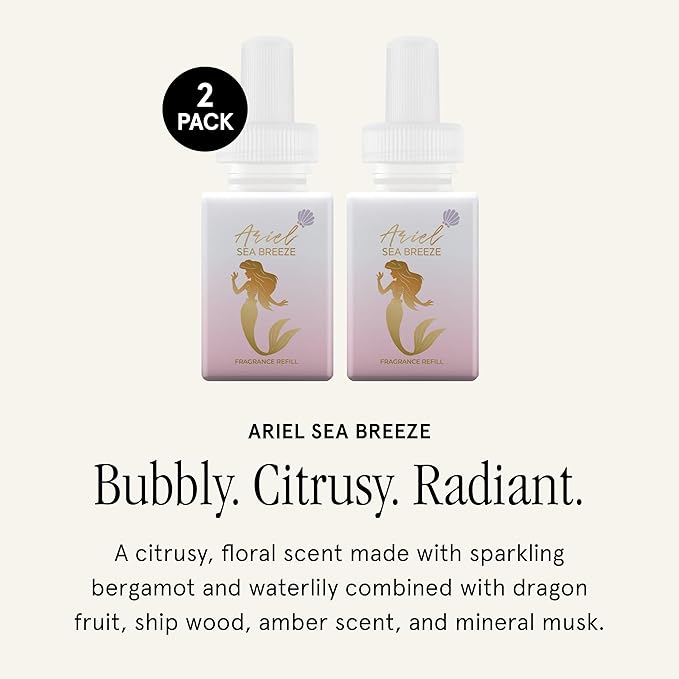Pura Disney Collection Scent Refill - Smart Home Air Diffuser - Home Scent Refill - Up to 120-Hours of Premium Fragrance per Vial - Safe Diffuser Fragrance - 2 Pack, Ariel Sea Breeze