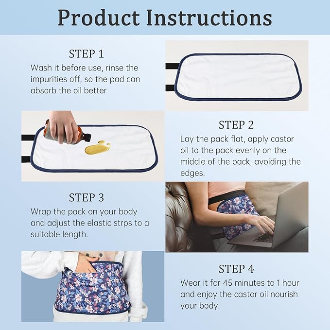 Castor Oil Pack Wrap Organic Cotton 2 Pcs, Castor Oil Cold Pressed Highly Absorbent for Liver Detox, Gifts for Women