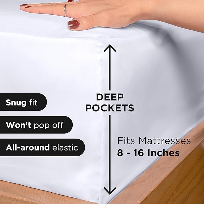 ROYALE LINENS 3 Piece Twin Sheets Set - Soft Brushed 1800 Microfiber Bedding - 1 Fitted and 1 Flat Sheet, 1 Pillow case - Wrinkle Free & Fade Resistant - Hotel Luxury Bed Sheets Set (White, Twin)