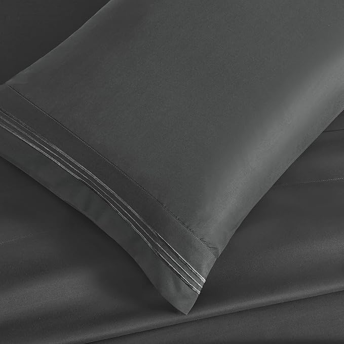 Manyshofu Extra Deep Pocket King Size Sheets - Hotel Luxury 1800 Thread Count Sheets & Pillowcases - Microfiber Bed Set up to 24" Mattress - Charcoal Grey Bed Sheets 18-24 Inch Deep Pockets - 4 Piece