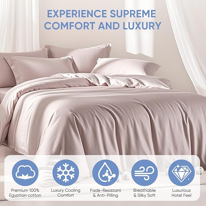 TWK 1200 TC 100% Egyptian Long-Staple Cotton Bedding Sheets Set, Luxury Hotel Style Deep Pocket with Elastic Reinforced Seams Sheet Set, Soft & Comfy Natural Sheets (Sand, Full)