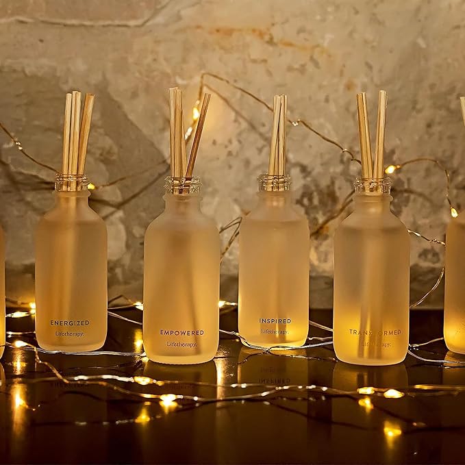 Lifetherapy - Inspired -Mini Reed Diffuser w/Cap, Mood-Boosting Scent, Natural Essential Oils, Alcohol-Free, Ideal for Home, Office, Travel & Giftable 2oz