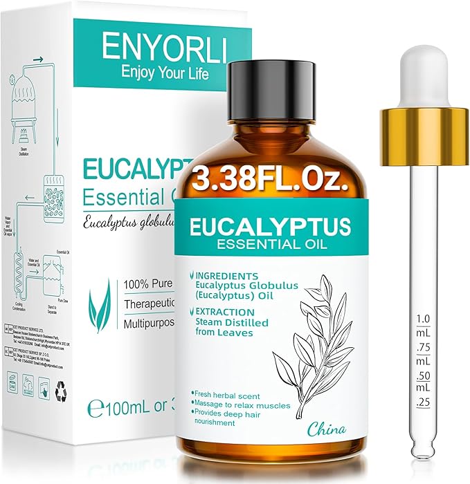 Eucalyptus Essential Oil 3.38 fl oz (100ml), Eucalyptus Oil for Diffuser & Aromatherapy, Natural Oil for Home Fragrance, Humidifier, Candle & Soap Making, Daily Use