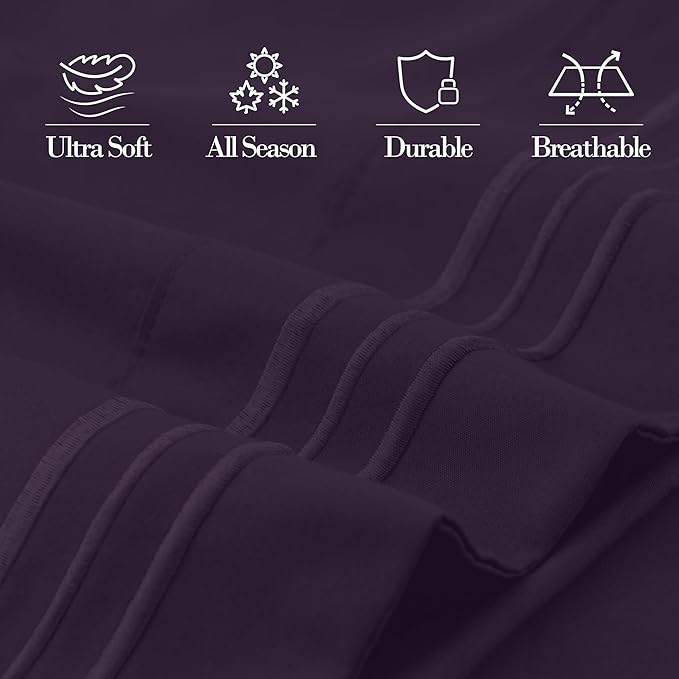 Mocassi 2-Piece Premium Standard/Queen Pillowcase Set 1800 Series Hotel Quality Microfiber - Soft and Breathable with 3-Line Embroidery Wrinkle and Stain Resistant, Easy Care, 20" x 30", Purple