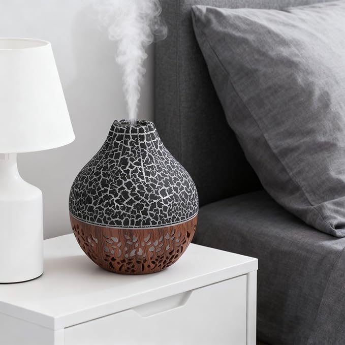 banapoy Essential Oil Diffuser, Ultrasonic Aromatherapy Air Diffuser Humidifier with 7 Color LED Lights and Auto Shut Off, Quiet for Home Office Bedroom Yoga (Dark Wood Grain)