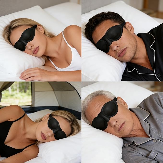 Moisture Chamber Sleep Mask for Dry Eyes, Reusable & Soft Silicone, One Size Fits Most – Lightweight Comfort for Insomnia, Travel & Meditation (Black)